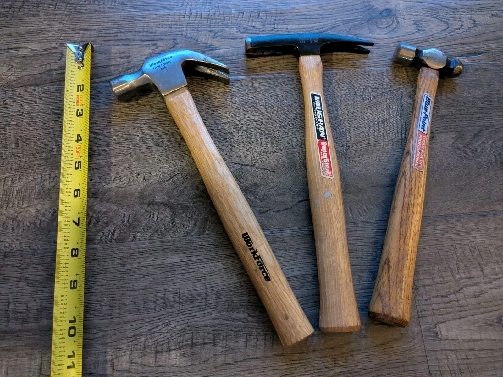 Lot of 3 Hammers 11″ BLUE-POINT Ball Peen, WORKFORCE Claw & VAUGHAN Magnetic