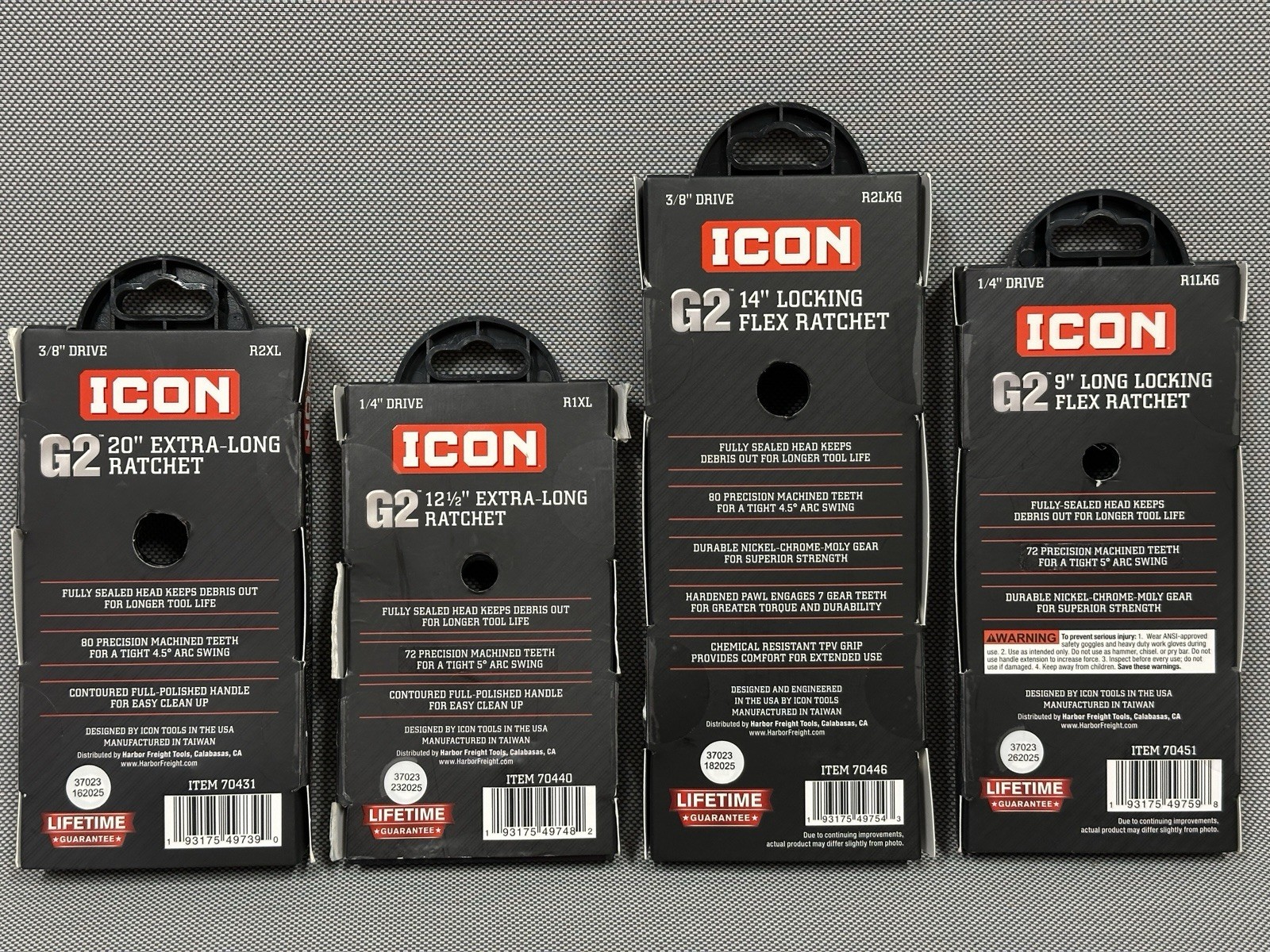 ICON G2 Ratchet Package / Storage Tray 1/4” + 3/8” Extra Long + Flex – LOT OF 4
