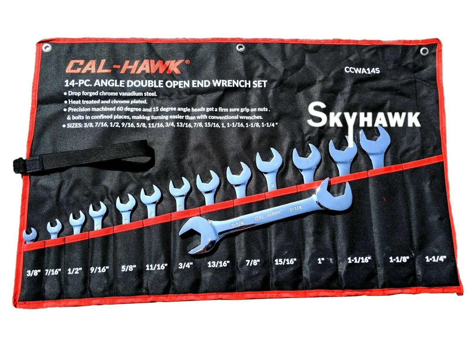 14 PC SAE OPEN END V-Groove ANGLE HEAD WRENCH Set Chrome plating CR-V