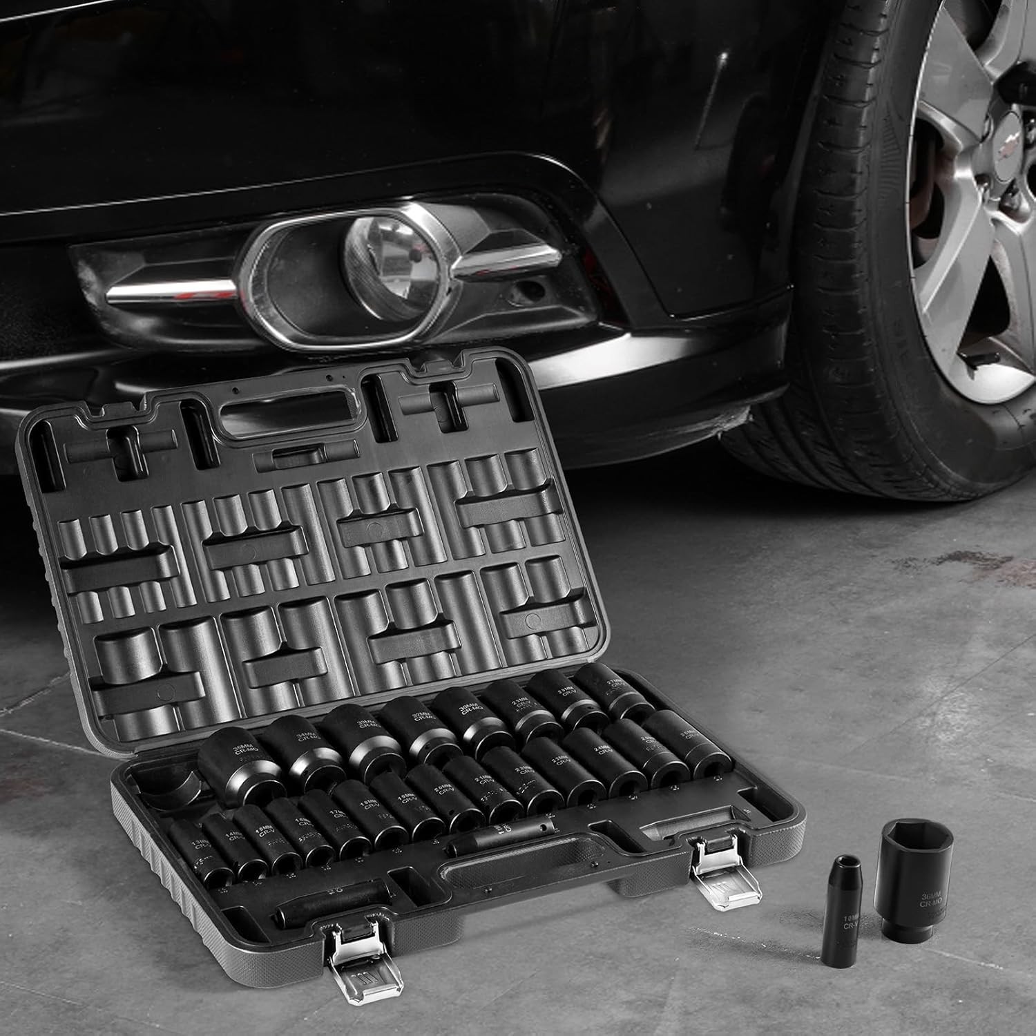 Impact Socket Set, 26pcs x 1/2inch Metric 10mm-36mm Impact Sockets, 6-Point D…