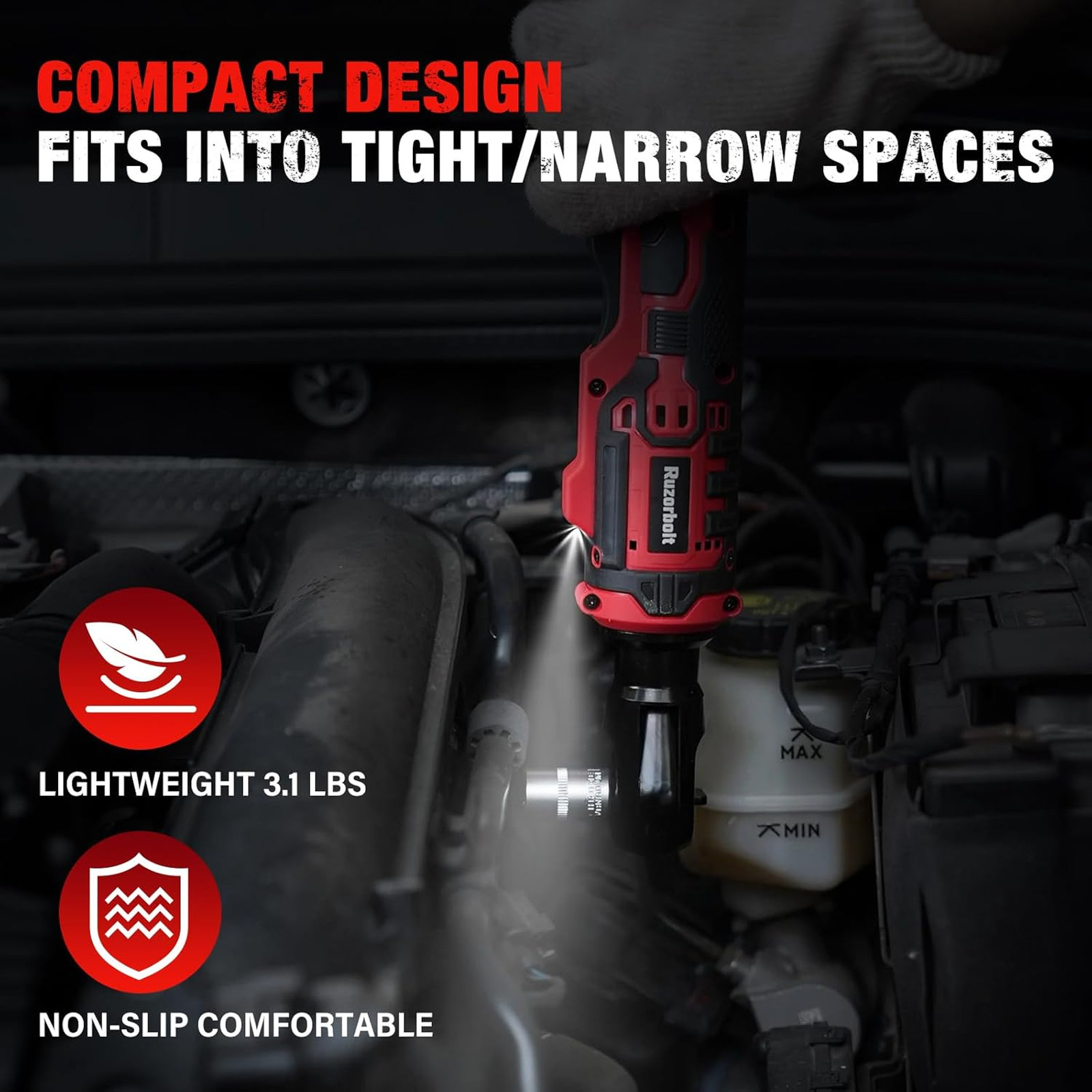20V Cordless Ratchet Wrench 3/8″ Set, 88 Ft-lbs(120N.m), 500 RPM, Electric