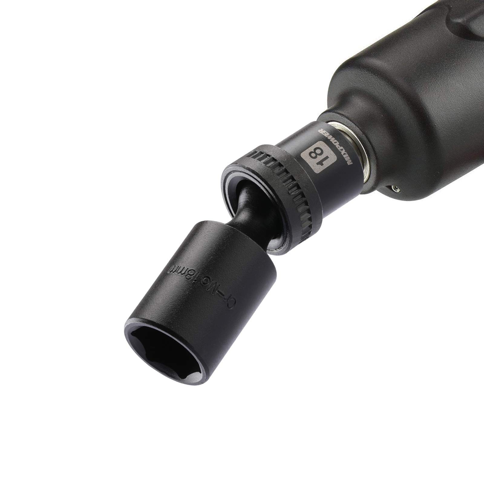 10-Piece 3/8″ Drive Deep Impact Socket Set, 6 Point Metric 10-19mm, Swivel Wobbl