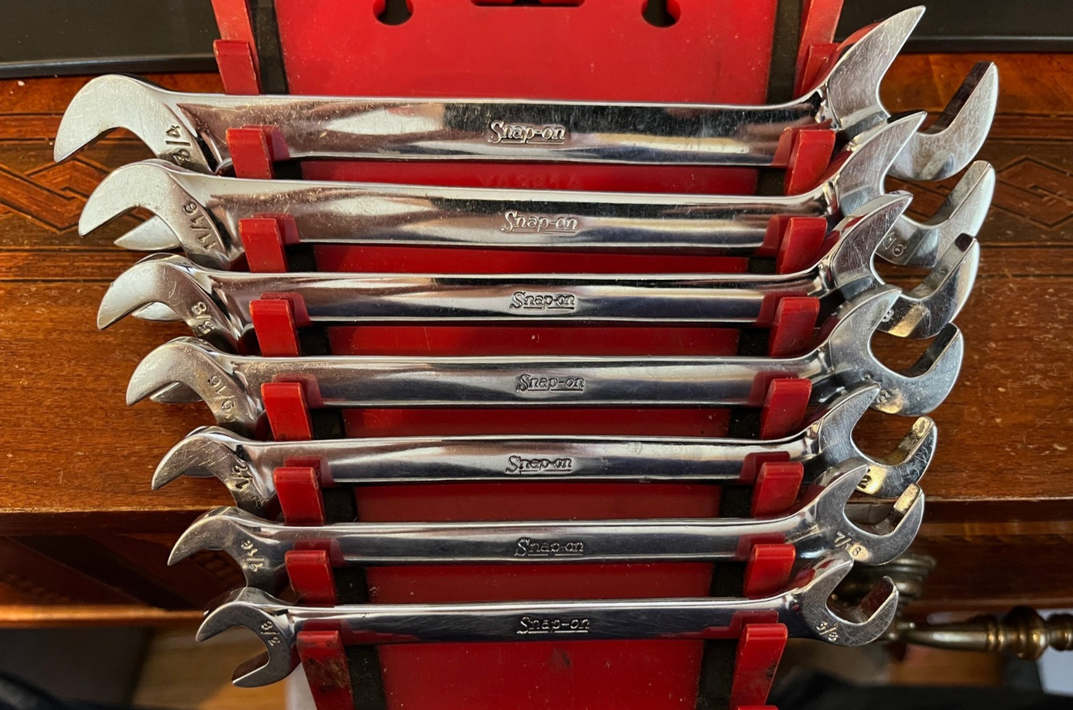 Vintage Snap-on 7pc SAE Angle Open End Wrench Set VS807 Underline USA Nice