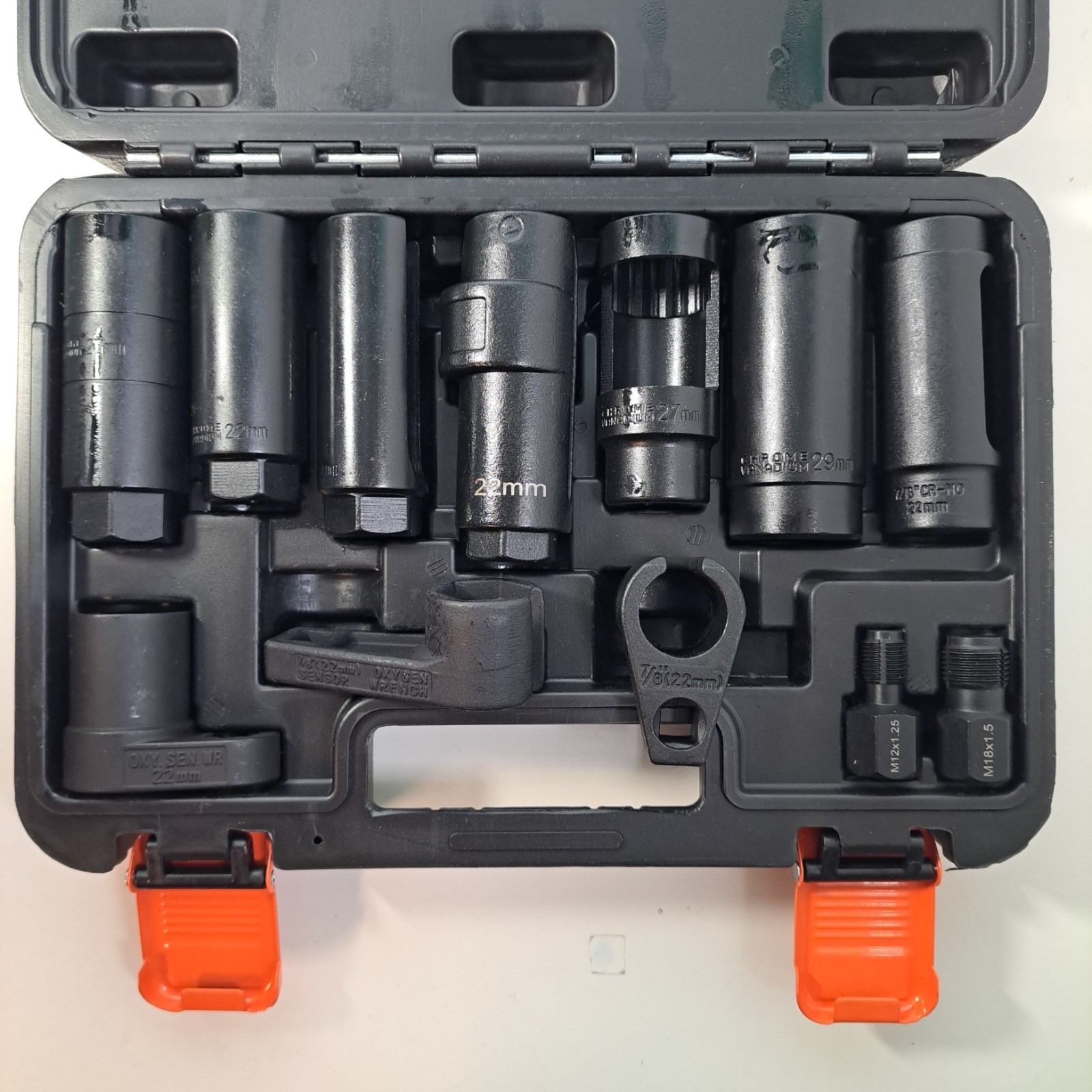 Open Box YEKEPRO 12-Piece Oxygen Sensor Socket Set 1/2″ & 3/8″ 22mm 27mm 29mm