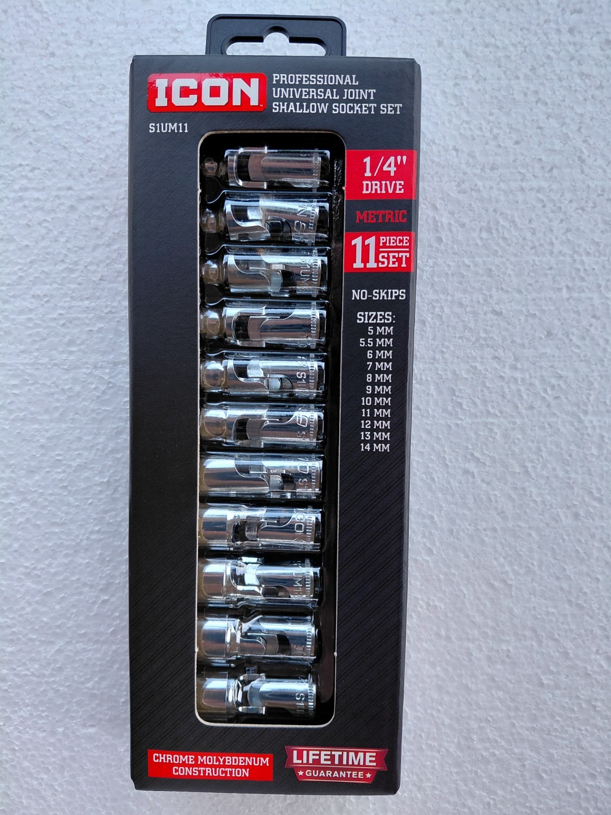 ICON S1UM11 PROFESSIONAL UNIVERSAL JOINT SHALLOW SOCKET SET 1/4″ 11PC