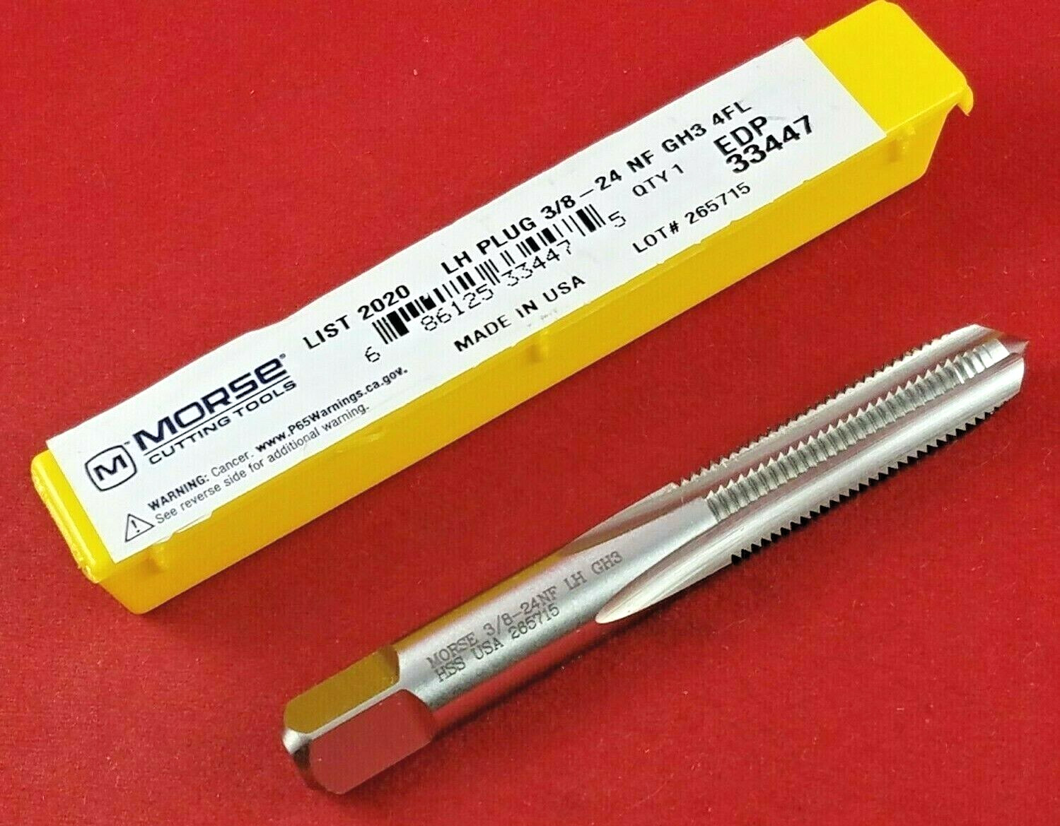 3/8-24 NF LEFT HAND Plug Tap Morse MT3733447 HSS USA GH3 Morse
