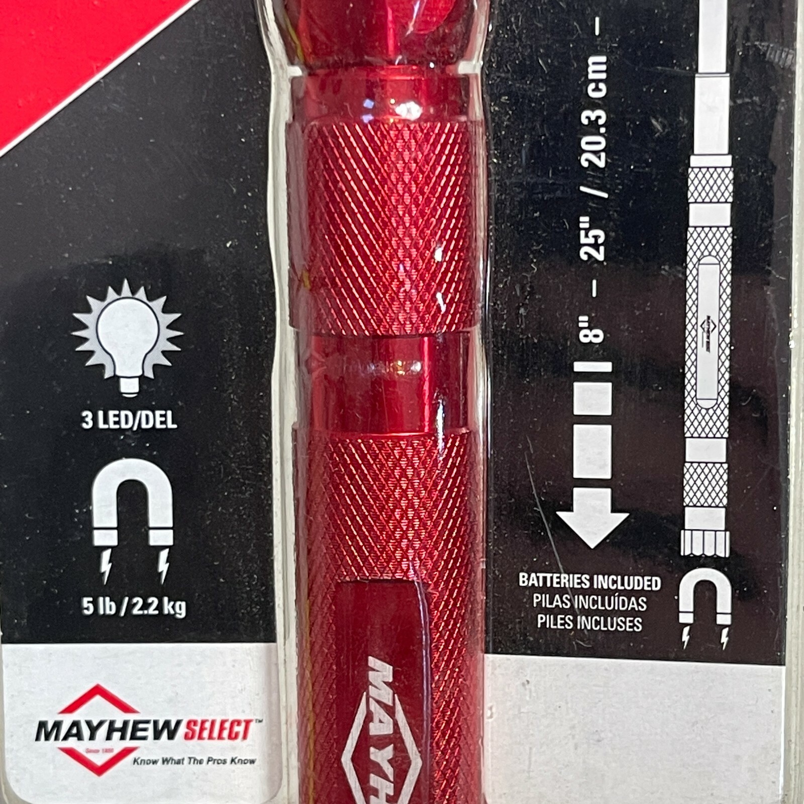 Mayhew Tool 45048 Flexible Lighted Pick-Up Tool Stick-up Magnetic Flashlight Red