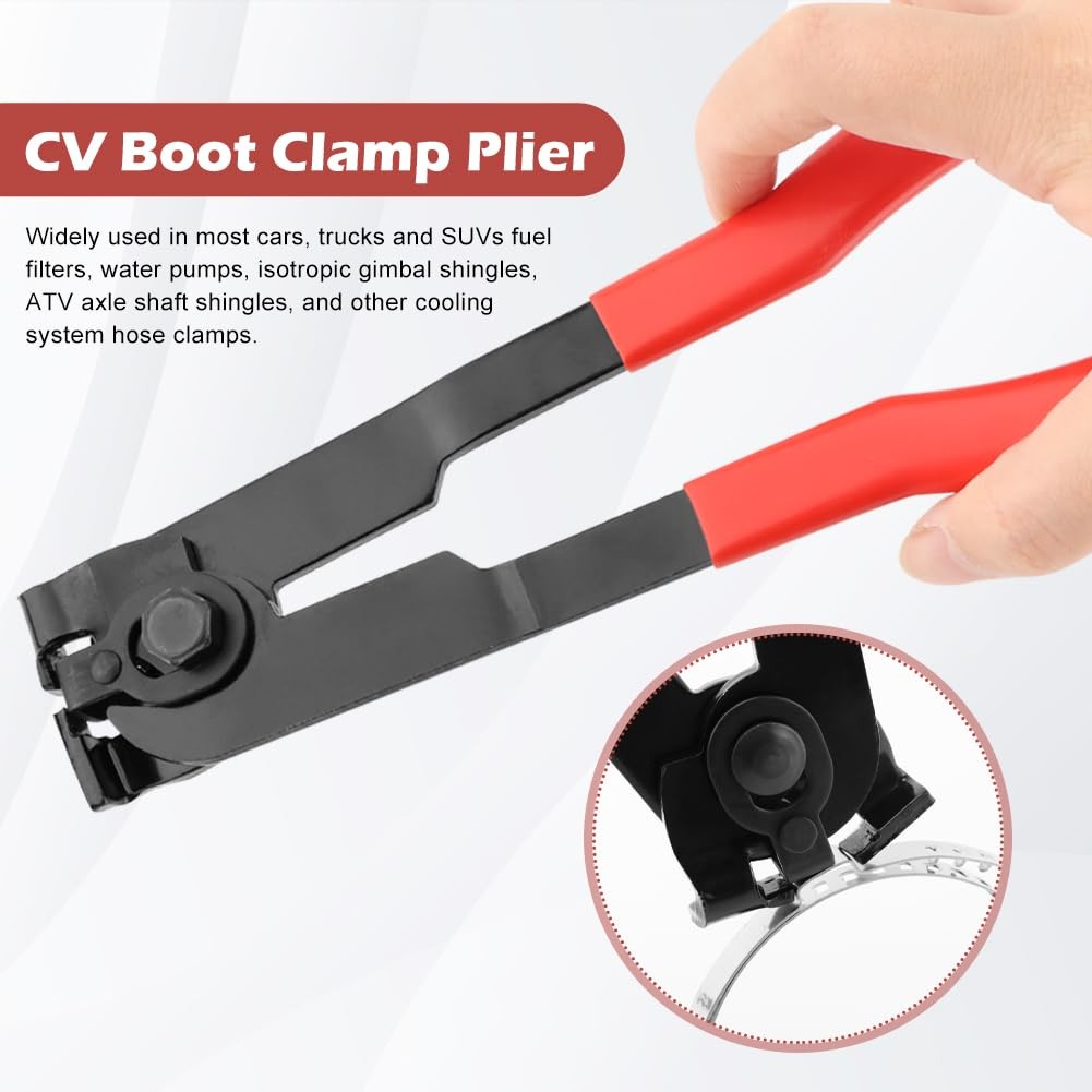 CV Boot Clamp Plier with 10PCS Stainless Steel Clamps, Small and Red