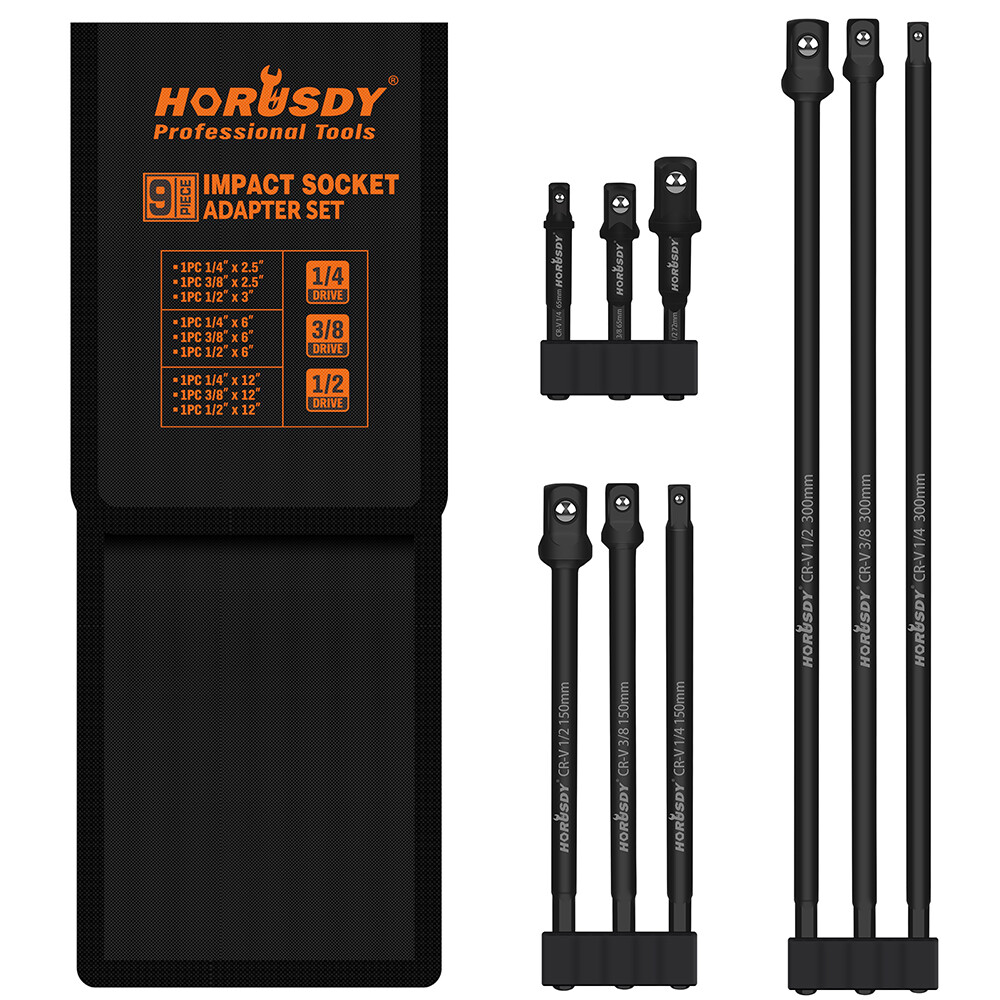 9PC Impact Grade Power Drill Sockets Adapter Set 1/4 3/8 1/2 Extension Bar Long