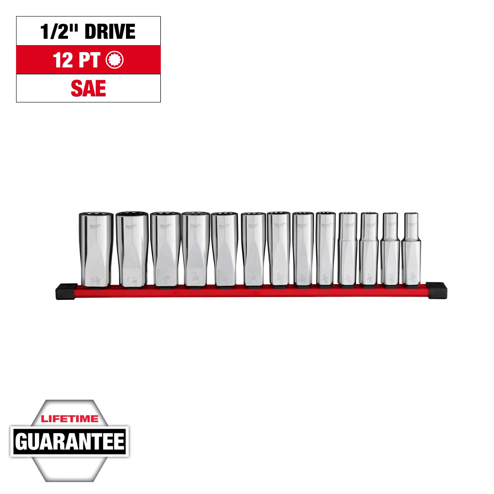 Milwaukee 48-22-9424 13pc 1/2″ Drive 12-Point Deep Well SAE Socket Set