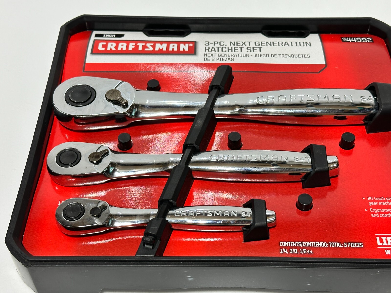 NOS Craftsman 44992 3pc Next Generation Thin Profile Ratchet Set, Fully Polished