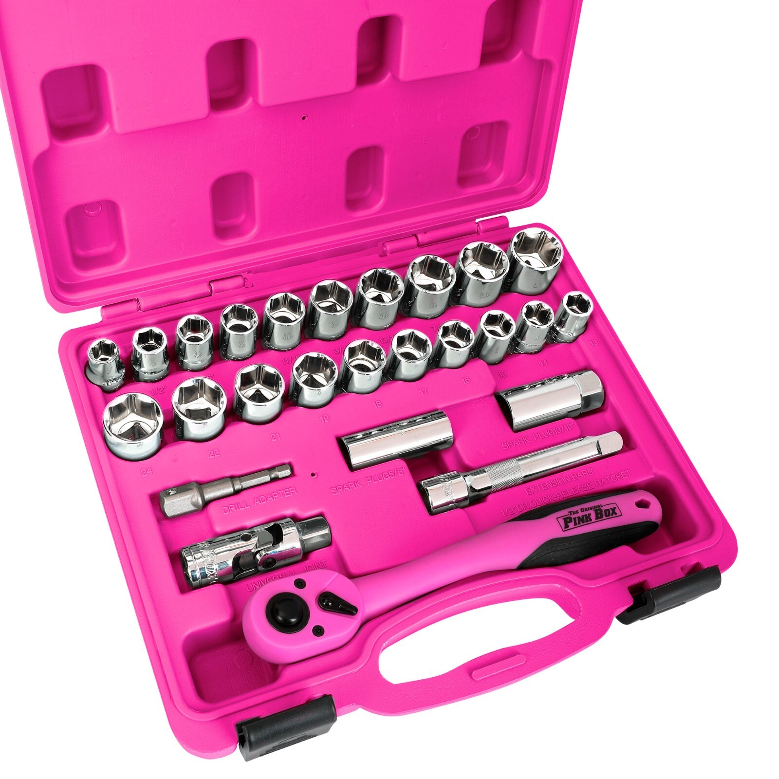 26-Piece 1/2-in Drive Socket Set, Heavy-Duty, Pink