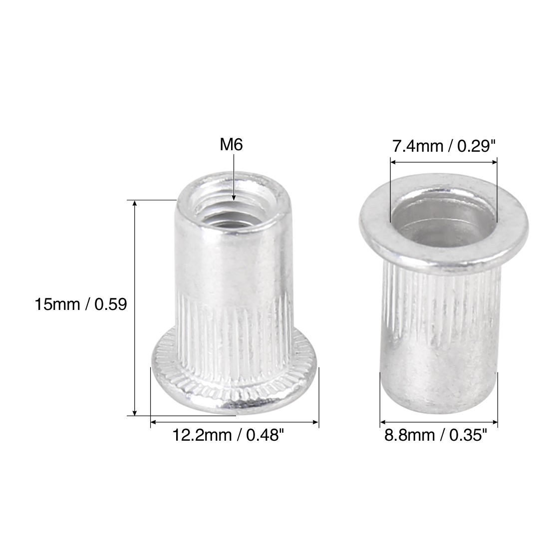 110 Pcs M6 Silver Tone Aluminum Alloy Car Flat Head Rivet Nut Threaded Insert