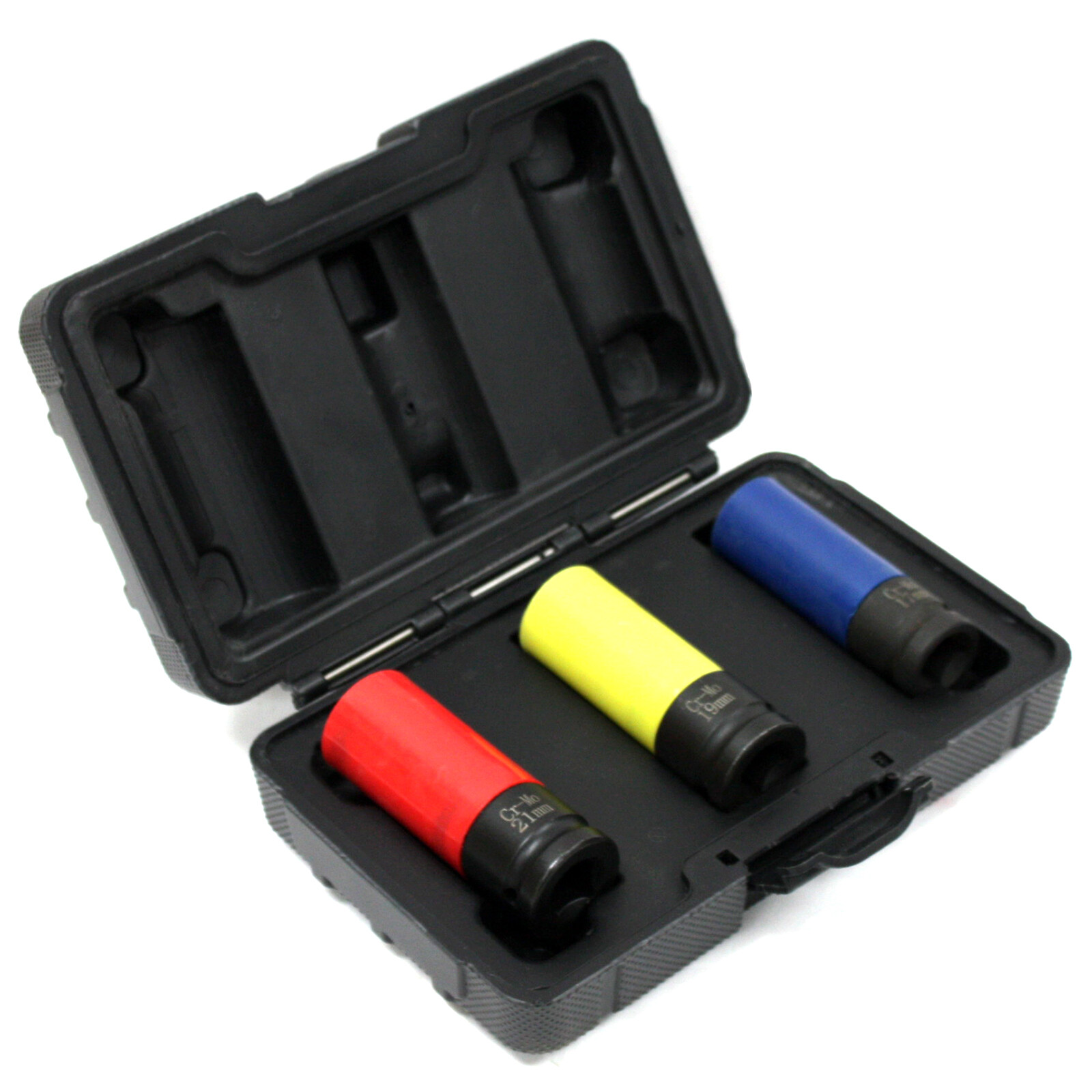 3 pc 1/2″ Drive Metric Impact Lug Nut Socket Set Thin Wall 17 19 21 mm w/ Sleeve