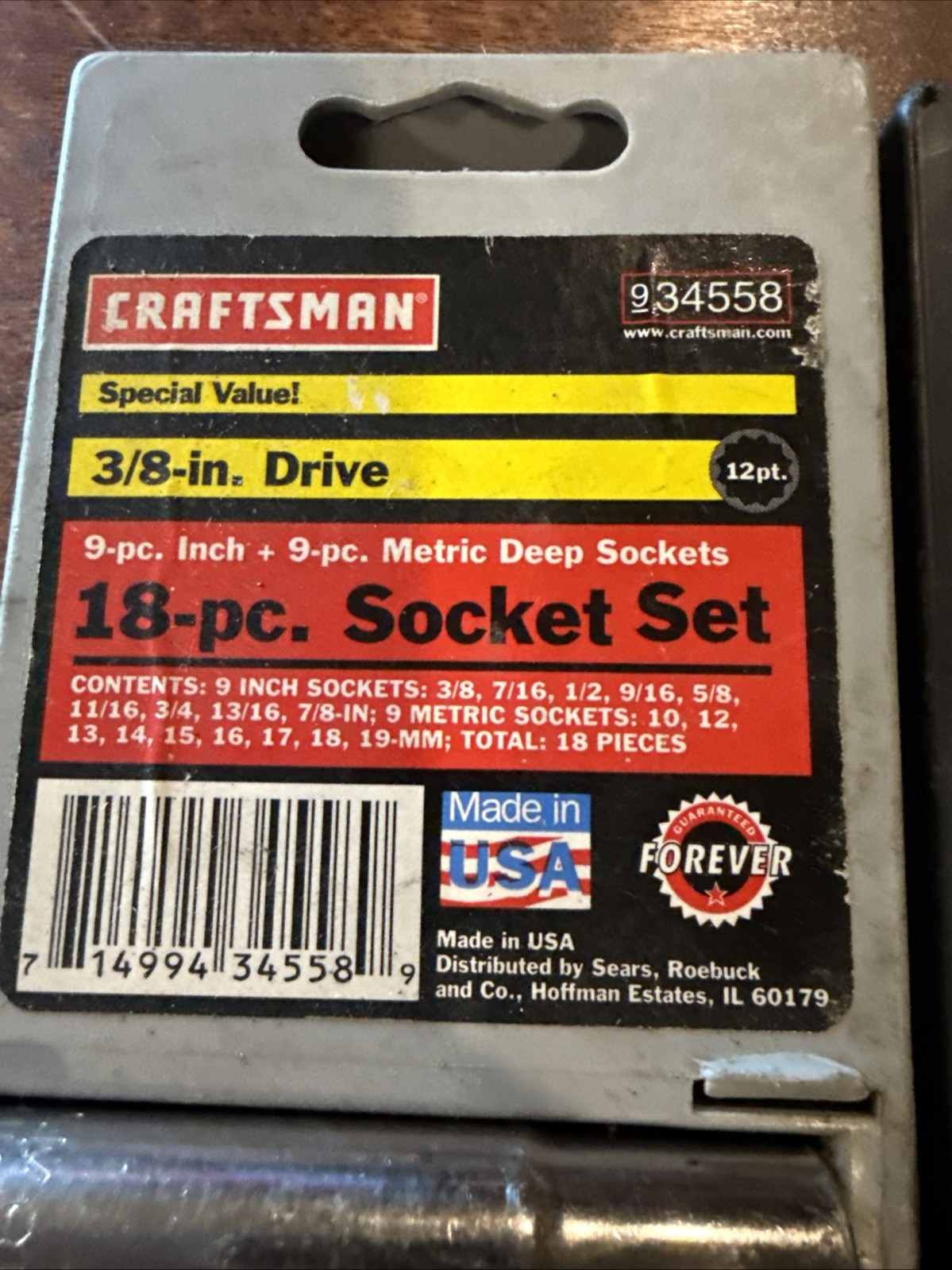 Craftsman USA 3/8” Drive 18Pc Metric & SAE Deep Socket Set 12Point 34558