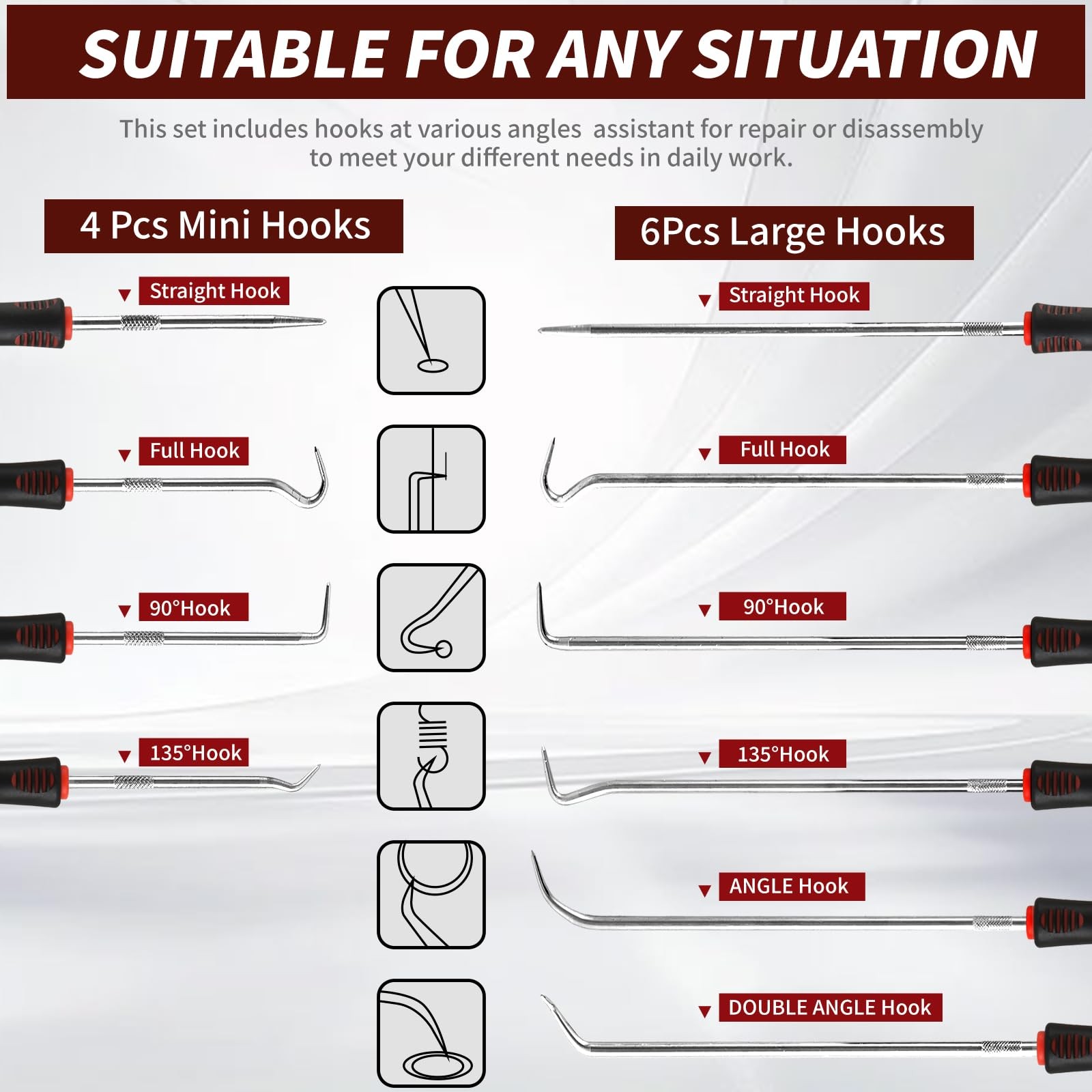 Pahiuii Hook and Pick Set – 10PCS Precision Tools with Non-Slip Grip red