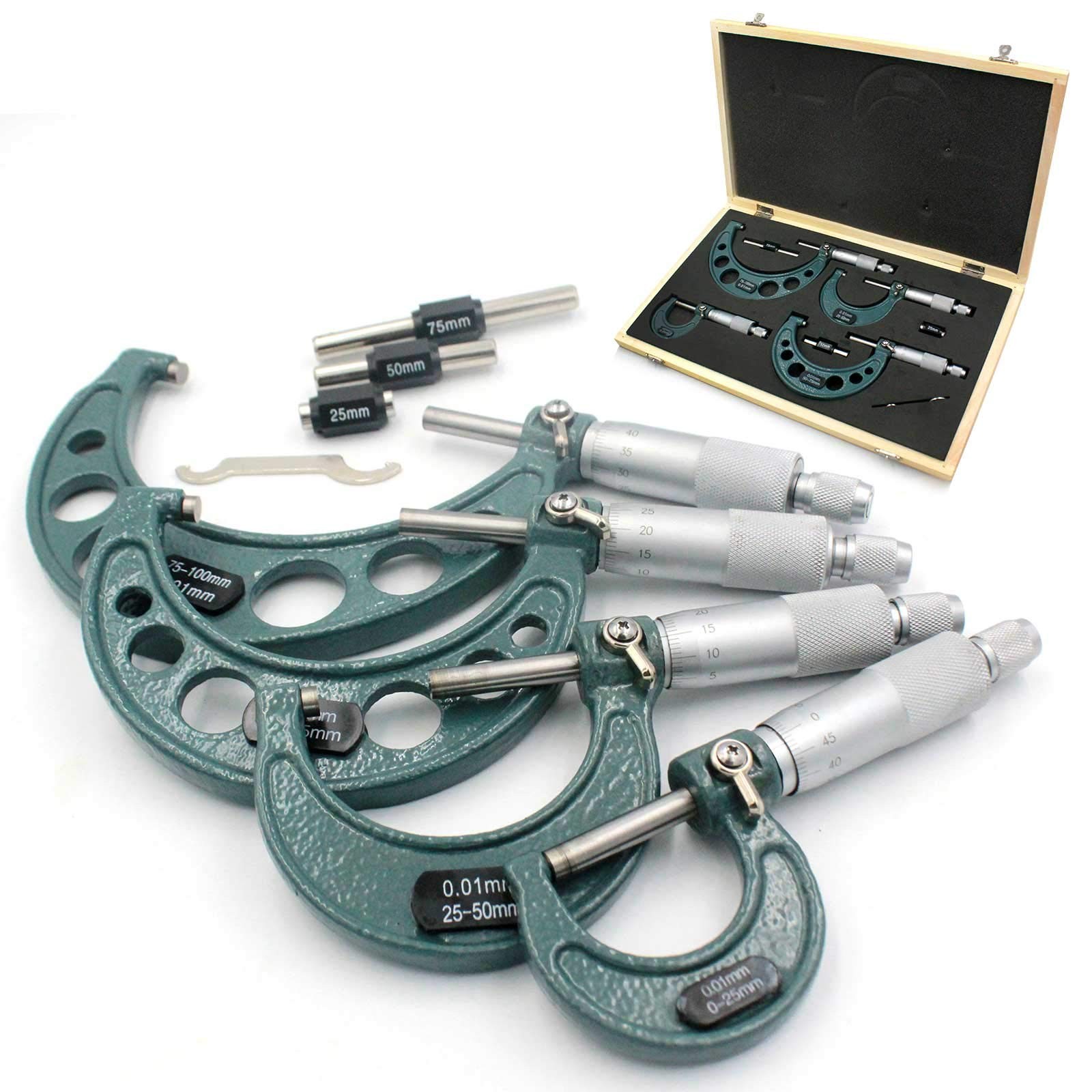 Premium Outside Micrometer Set 0-100mm/0.01mm Precision Machinist Tool…