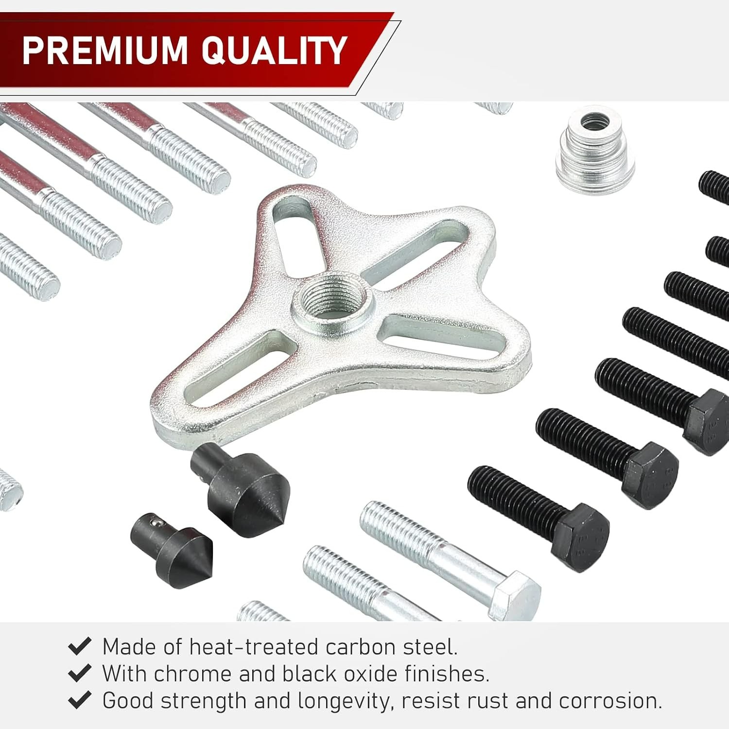Durable Steering Wheel Puller Kit – 46pcs with Chrome Finish & Carrying Case