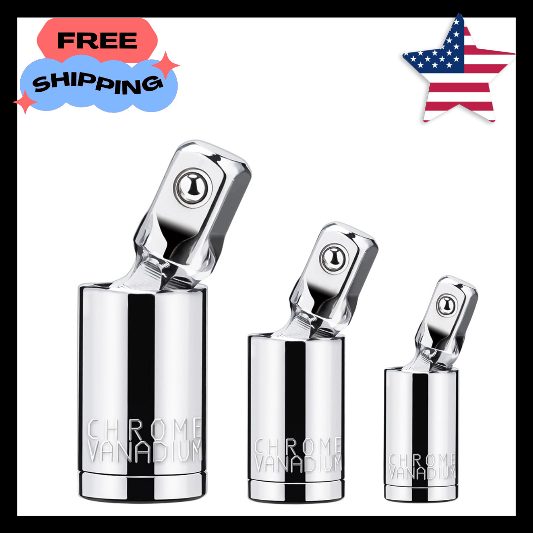 3PCS Impact Universal Joint Swivel Socket Adapter Set 1/4″ 3/8” 1/2″ Drive 360°