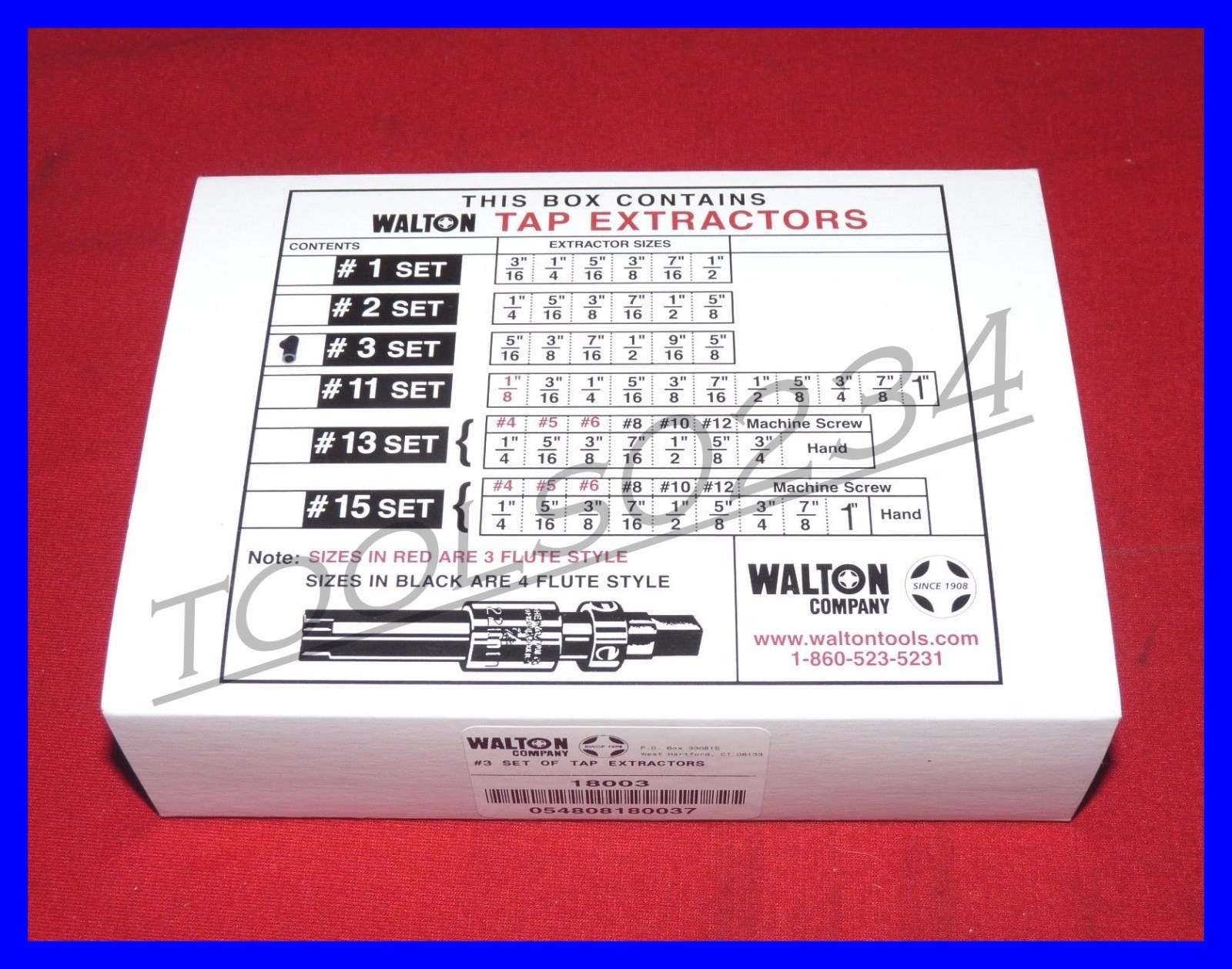 6 PC Tap Extractor Set 18003 Walton 4 Flute SAE / Metric in case NC NF USA