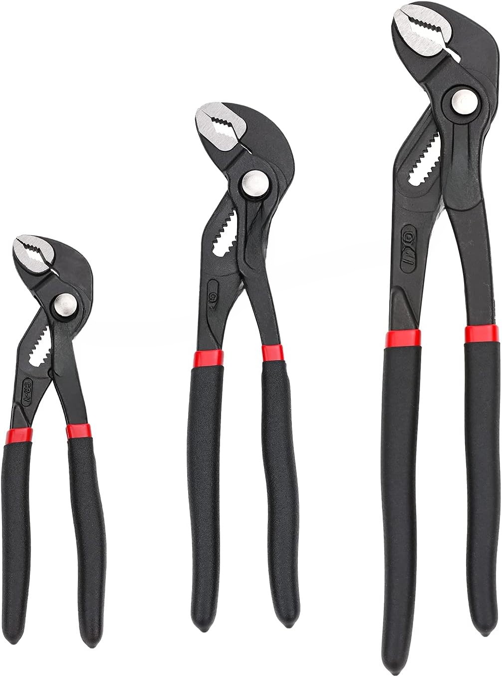 3-Piece Quick Release Grooved Pliers, Forged Chrome Vanadium Steel, Black