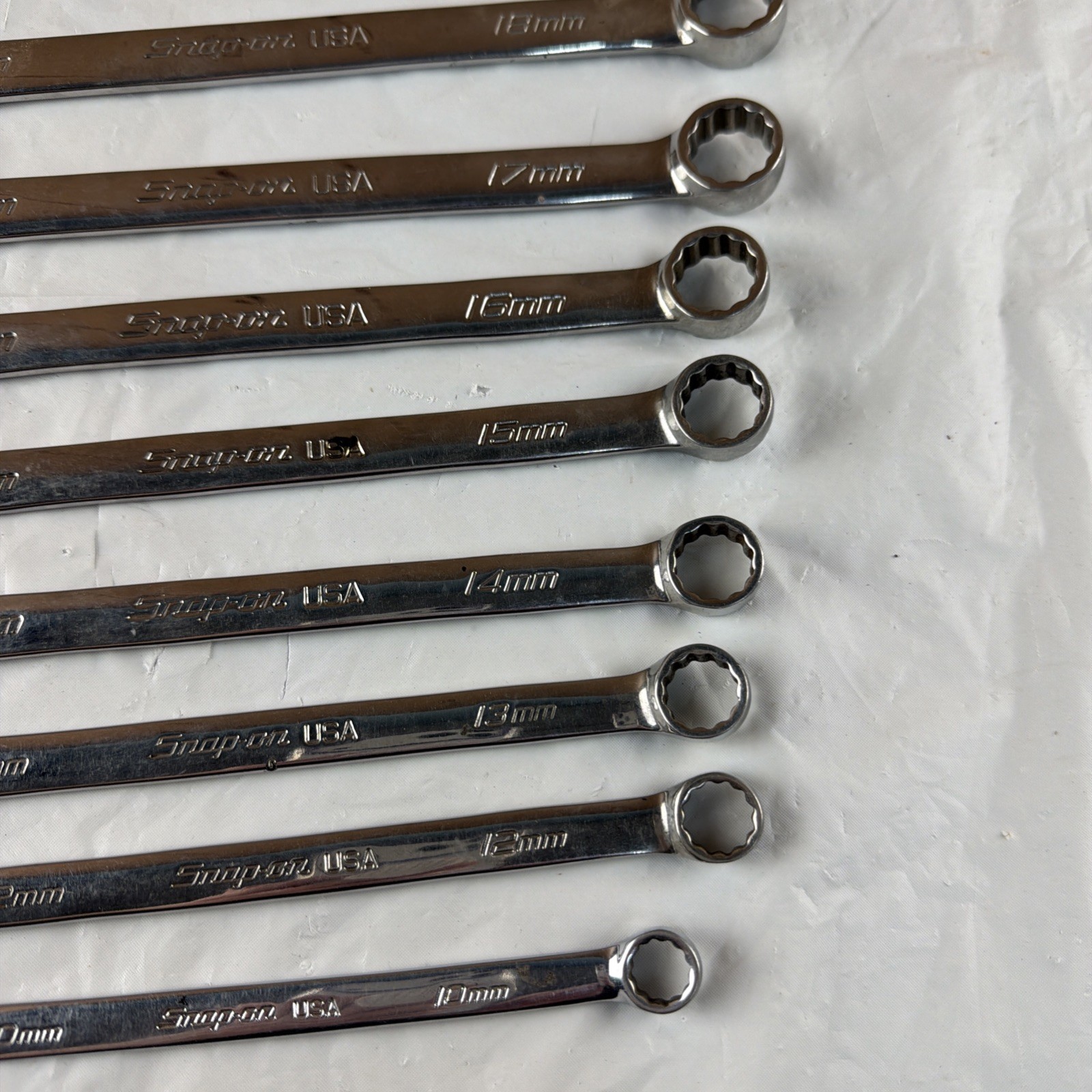 Snap-on 8pc Flank Drive Plus Combination Wrench Set 12pt 10-18mm SOEXM