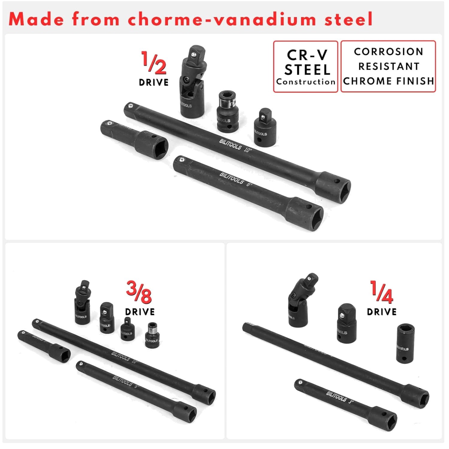 18Pc Impact Socket Extension Set | CR-V Steel, Storage Case