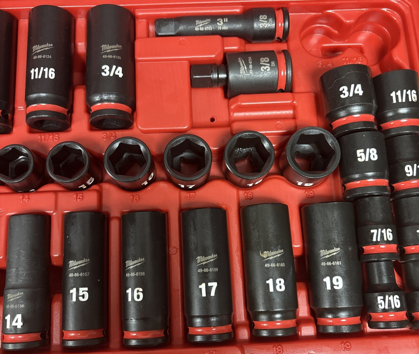 Milwaukee 3/8 Inch Drive SAE and Metric 6 Point Impact Socket Set (42-Piece)