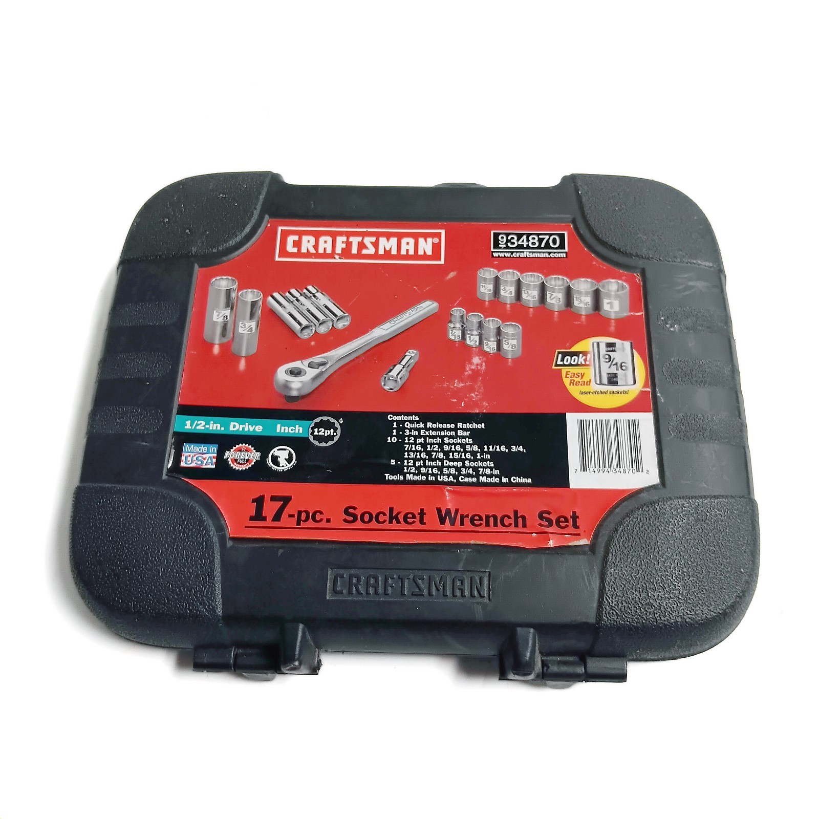 Craftsman Tools 17 Piece Socket Wrench Set 12 Point 1/2″ Drive USA 34870