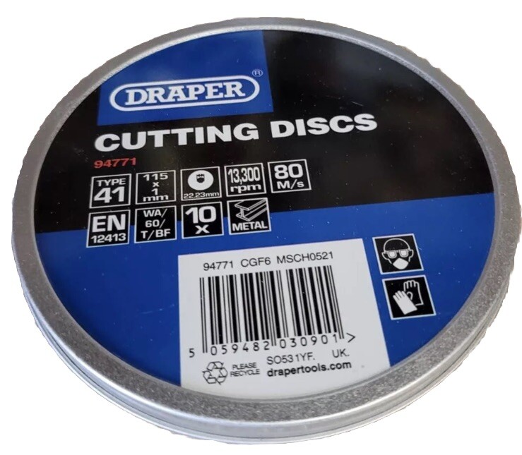 10x Draper 115mm 4 1/2″ Thin Metal Cutting Blade Disc Steel Angle Grinder 94771