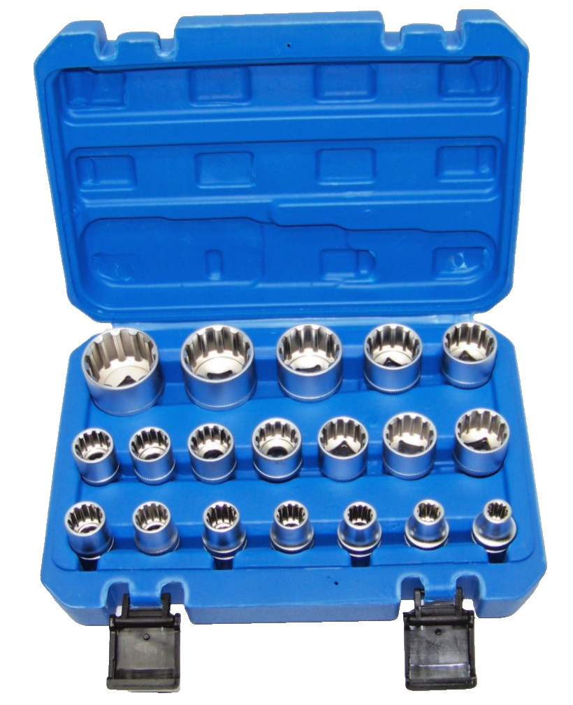19pc 1/2″ DR Spline Socket 12-Point Gear Wall Rounded 8-32 Metric CR-V Steel