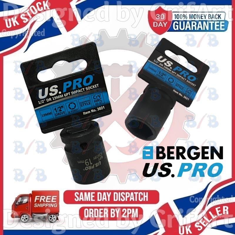 USPRO 19MM SHALLOW IMPACT SOCKET 1/2″ DRIVE 6PT 6 POINT SINGLE METRIC HEX WRENCH
