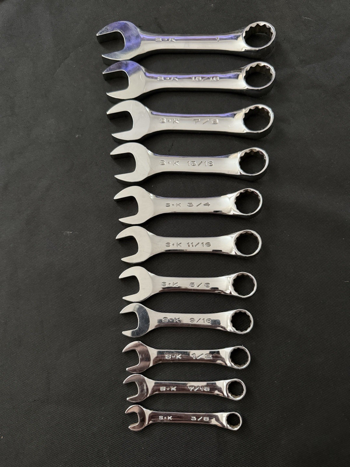SK 11 PC SAE Stubby 12 Point Chrome Wrench Set 3/8-1-88012-88032- SuperKrome