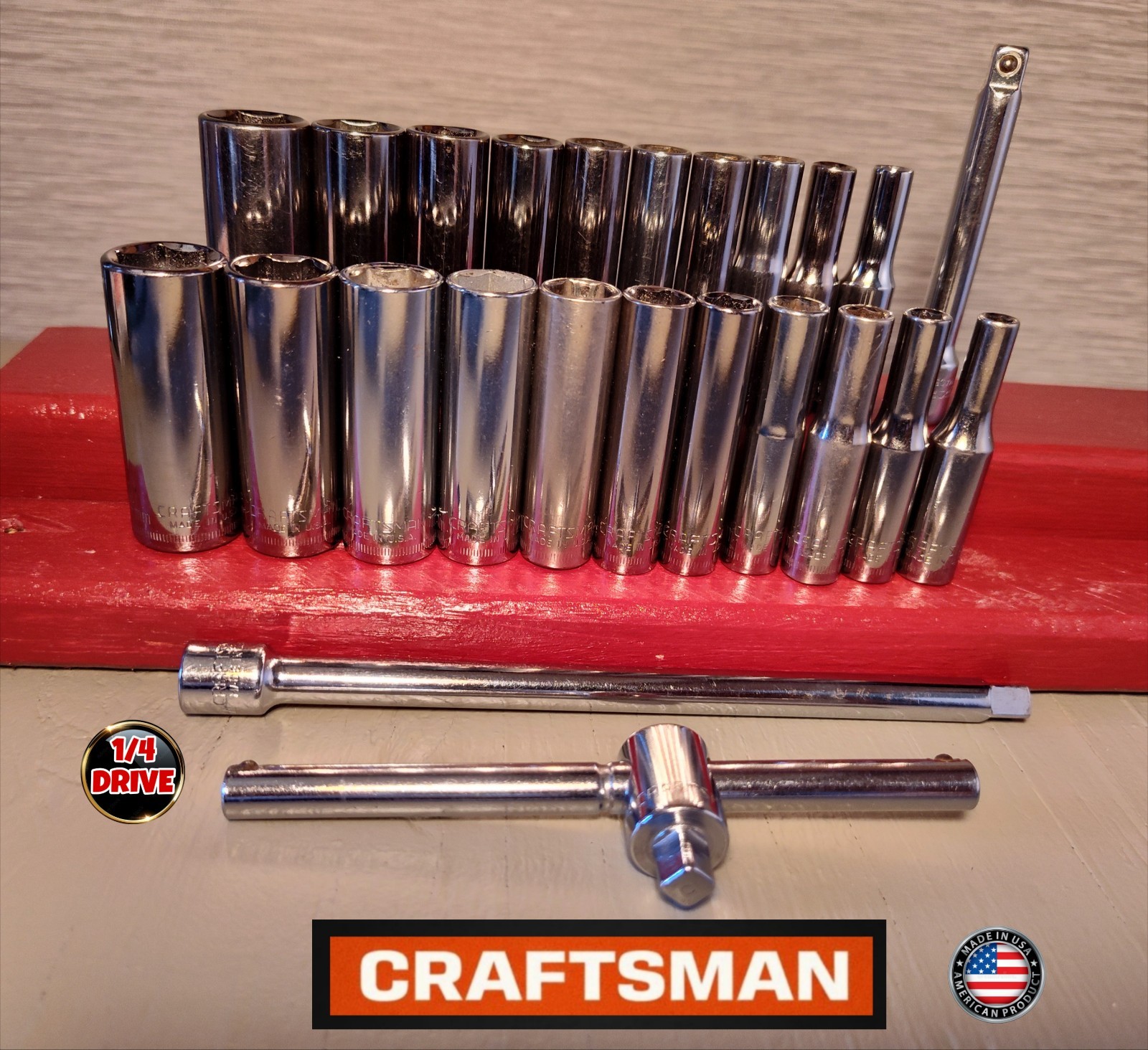 🇺🇲 CRAFTSMAN 24 pc 1/4″ Drive Socket, Extension Set : MM & SAE, Great Set