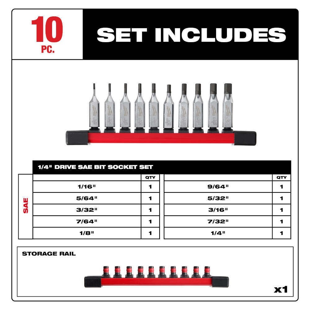 Milwaukee 48-22-9540 1/4″ Drive Hex Bit Socket Set – 10 PC ✅SEALED NEW ✅