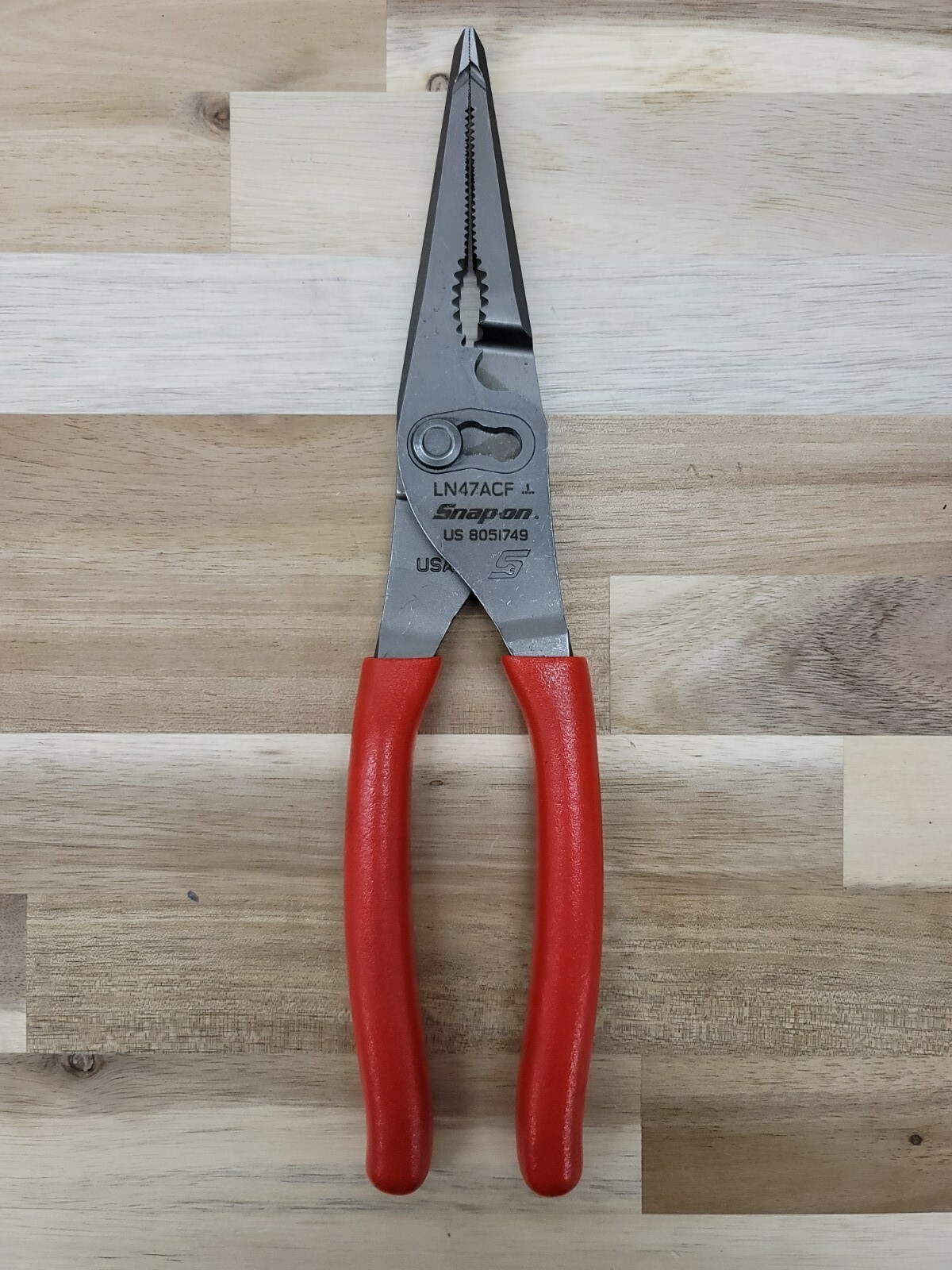 *NEW Snap On LN47ACF 9″ Needle Nose/Slip-Joint Combo RED Handle Soft Grip Pliers