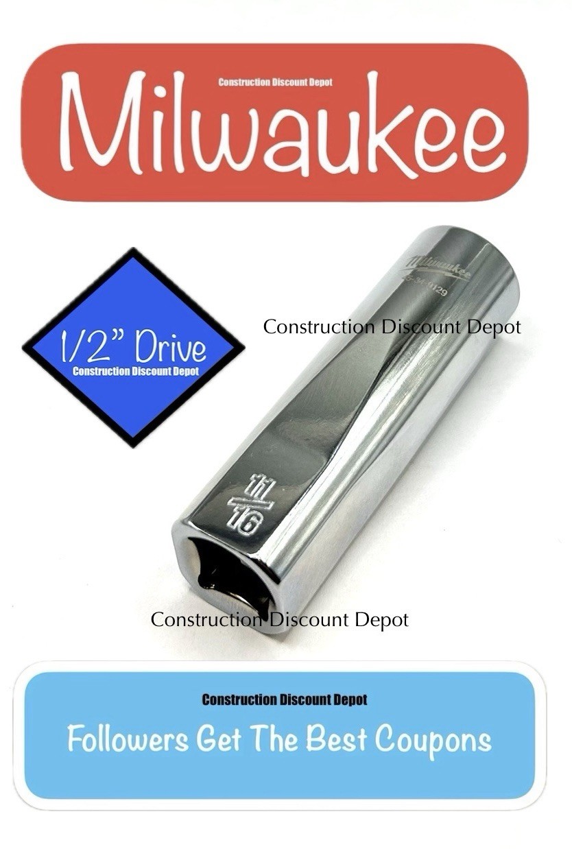Milwaukee 11/16″ in. 1/2″ in. Drive SAE 6 Point Standard Deep Socket 45-34-9129