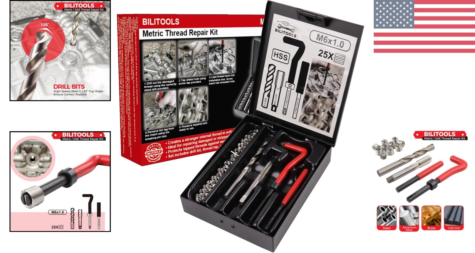 M6x1.0 Thread Repair Kit with HSS Drill – Compact and Efficient Solution