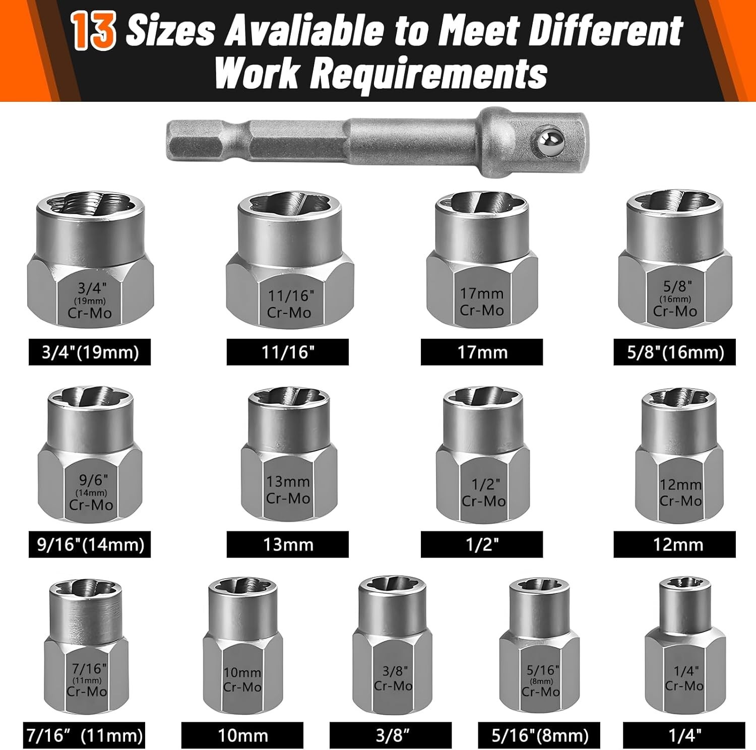 Bolt Extractor Kit, 14PCS Easy Out Stripped Lug Nut Removal Set with 3/8-Inch..