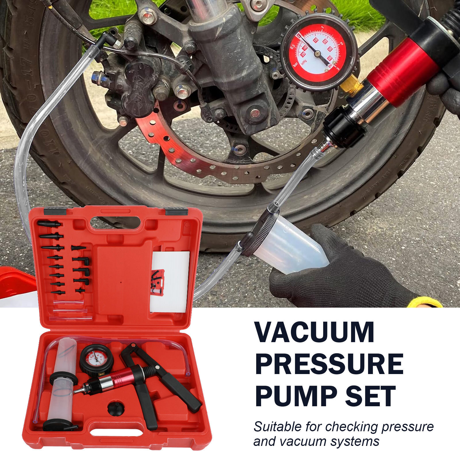 24PCS Hand Held Vacuum and Pressure Pump Brake Clutch Fluid Bleeder Tool Kit Set