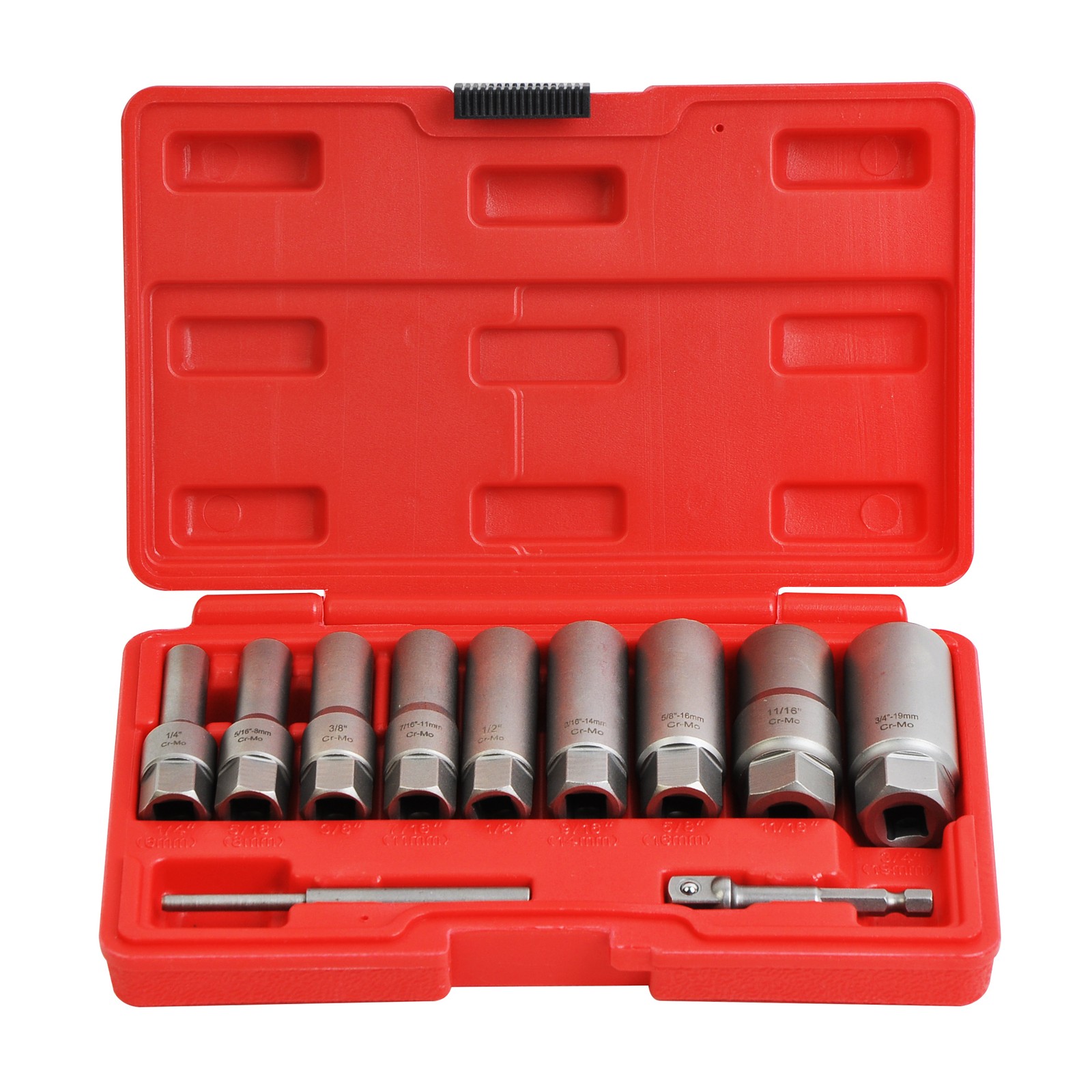 11-Piece Spiral Bolt Extractor Kit -Quick & Easy Broken Lug Nut Removal Tool Set