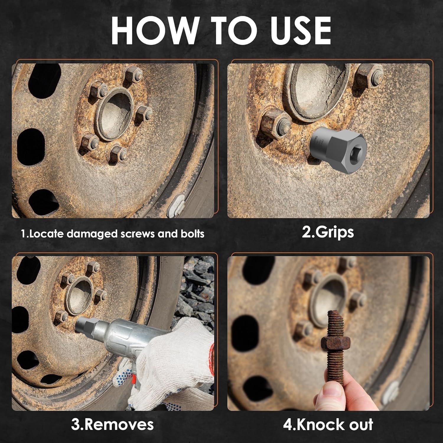 5PC Heavy Duty Bolt Extractor Set 1/2″ Drive Lug Nut Remover 19-25mm
