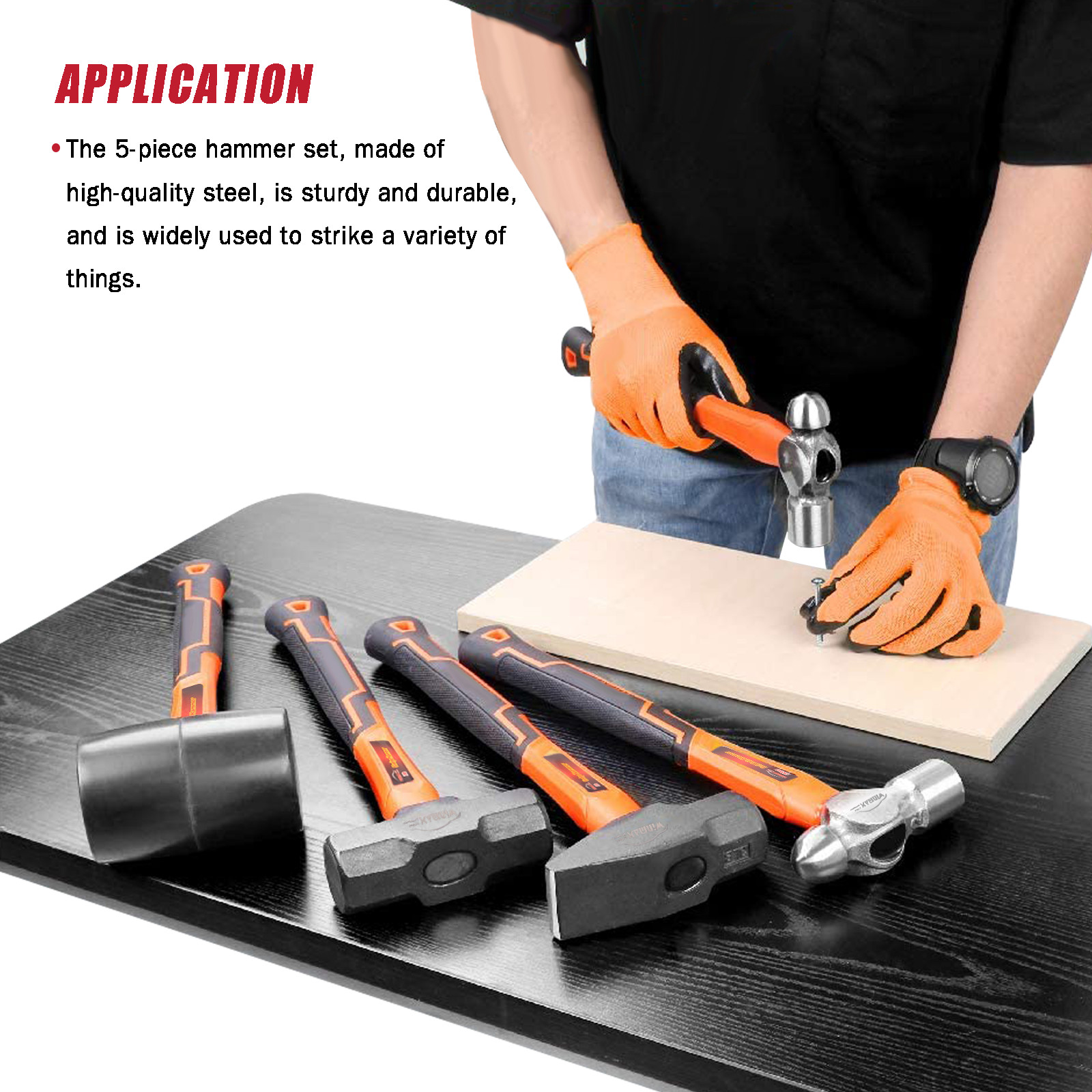 5Pcs Hammer Set Cross Pein Hammer Ball Pein Hammer Rubber Mallet Sledge Hammer