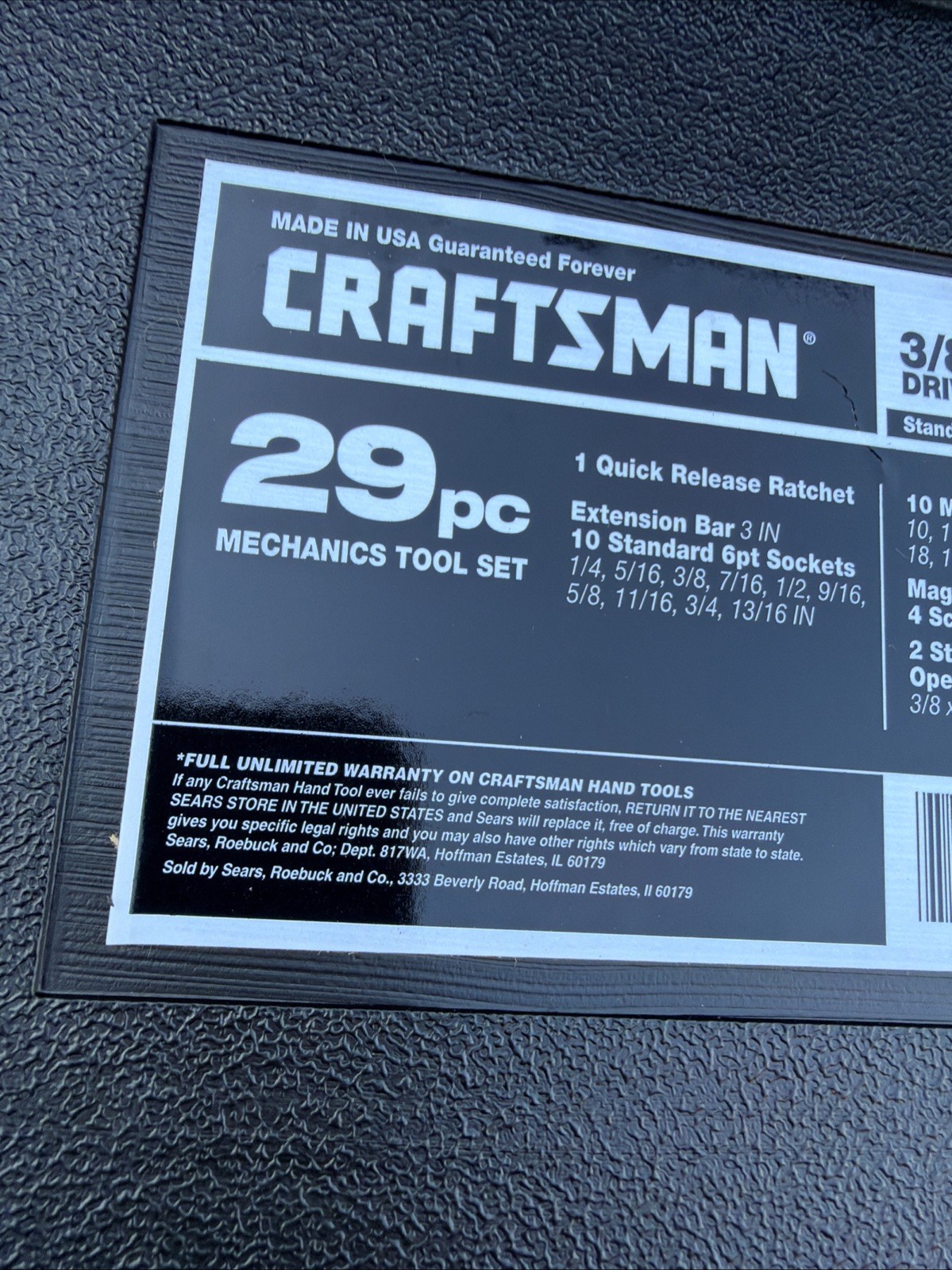 Sears Craftsman USA Nos CASE ONLY for 29pc Socket Set 33429 Metric SAE 3/8”