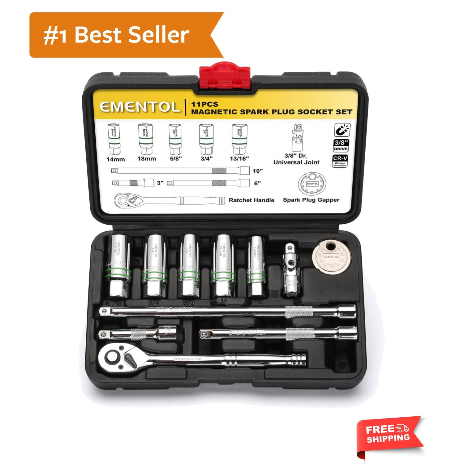 11-Piece 3/8″ Drive Magnetic Spark Plug Socket Set 5/8″, 3/4″, 13/16″, 14mm, …