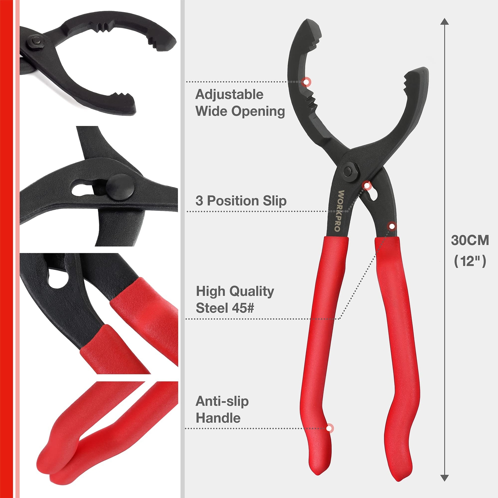 WORKPRO 12″ Adjustable Oil Filter Pliers, Wrench Adjustable Oil Filter Remova…