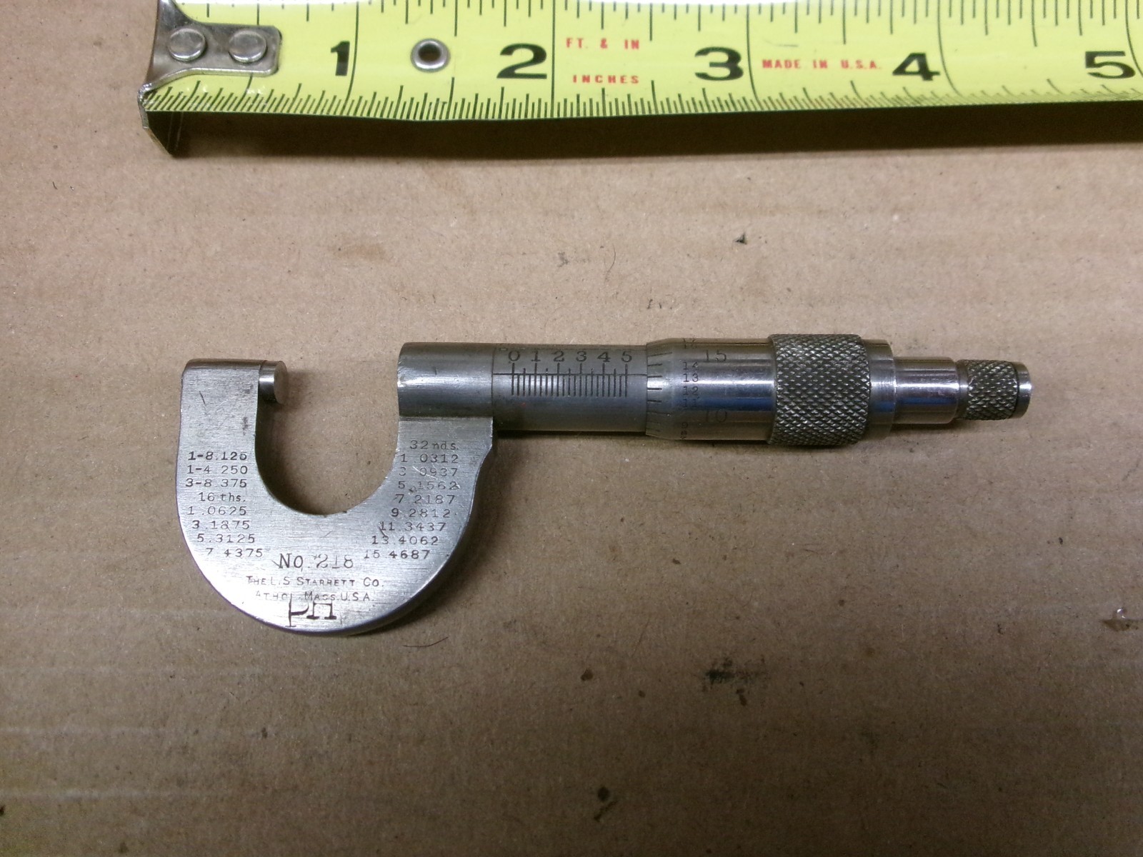 Vintage L. S. Starrett USA 0 – 1/2″ Micrometer No 218