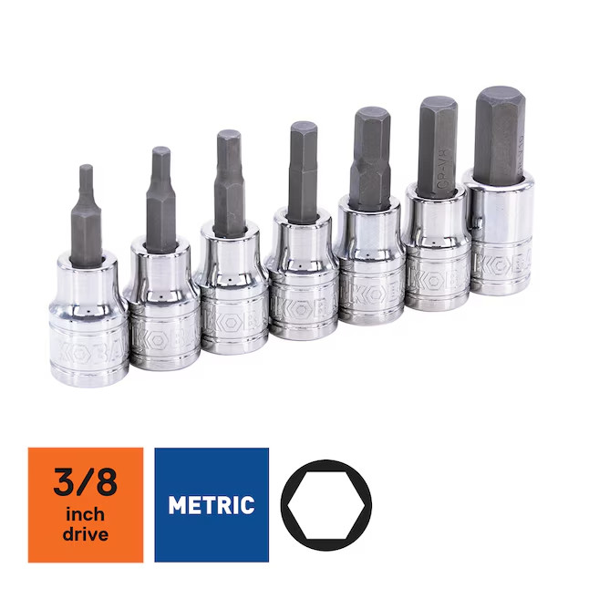 Kobalt 7-Piece 3/8-in Drive Hex Bit Driver Socket Set Metric 81722 NEW