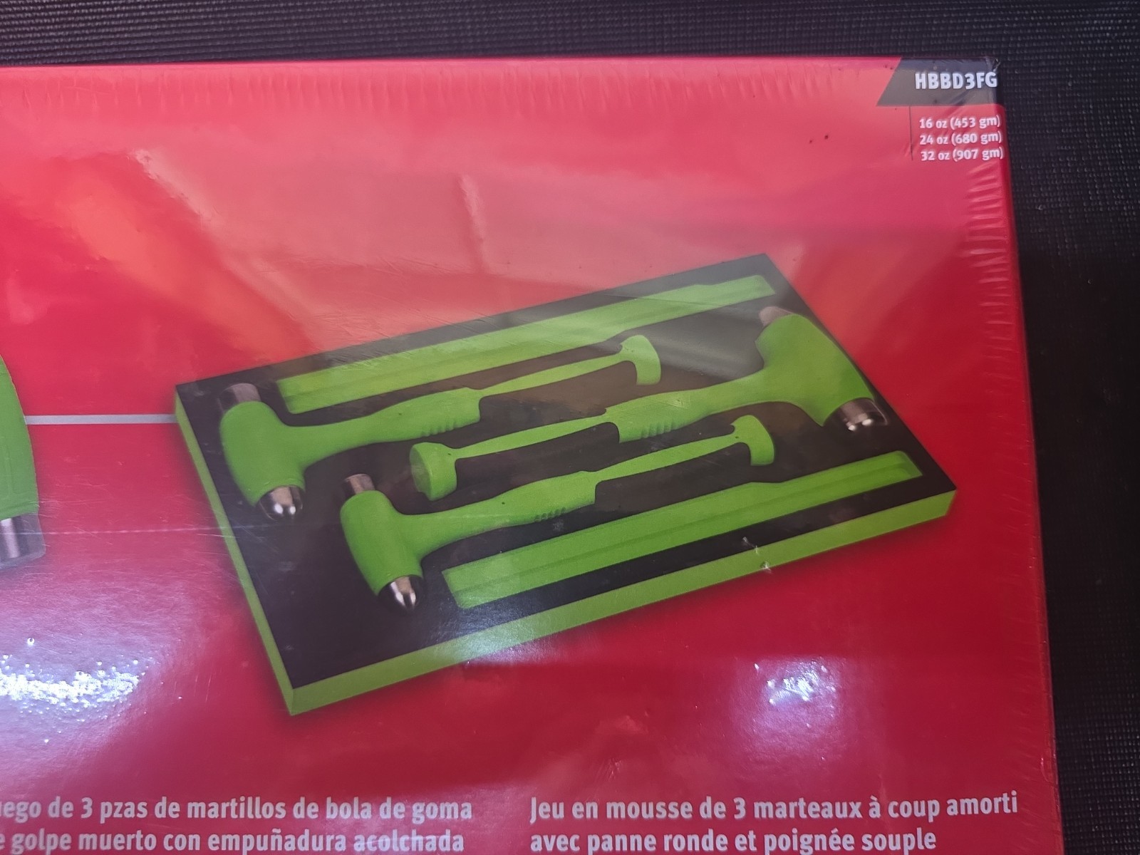 New Sealed HBBD3G Snap On 3 Pc Dead Blow Ball Peen Soft Grip Hammer Foam Set