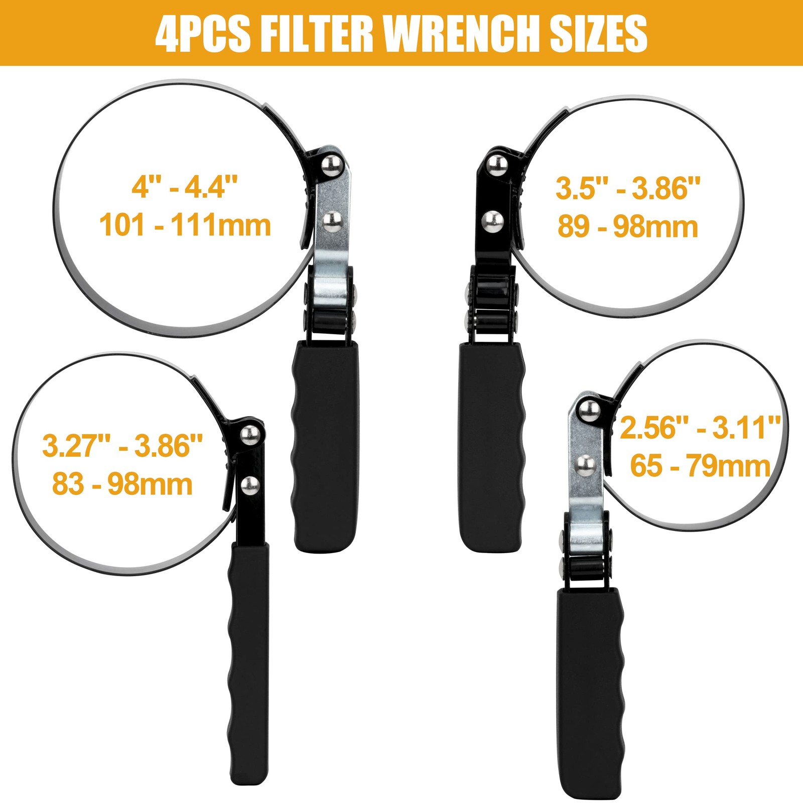 4 PCS Oil Filter Wrench Set Heavy Duty Swivel Remover Pliers 2.56-4.4 Inch